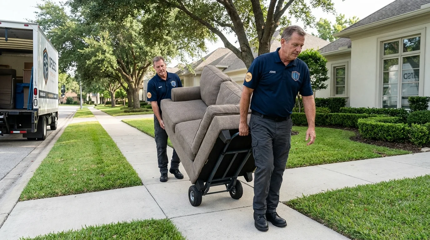 Local residential moving crew loading furniture in Merkel, TX